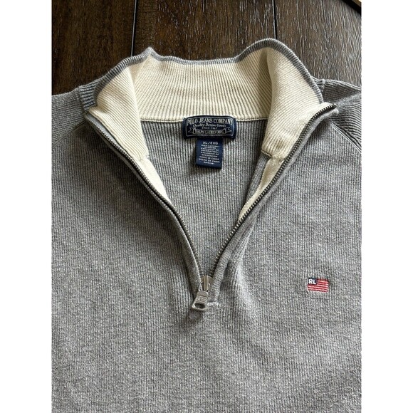 Polo Ralph Lauren Polo Jeans Co XL Pullover Sweater Quarter Zip USA Flag Logo - Picture 3 of 9